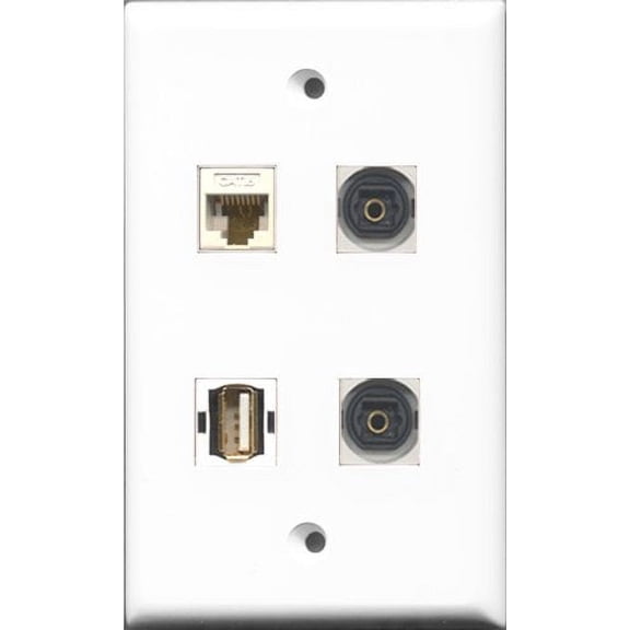 RiteAV 1 Port USB A-A 2 Port Toslink and 1 Port Cat6 Ethernet White Wall Plate