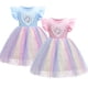 thumbnail image 2 of Vestido de niña de verano de punto fino con unicornio, vestido infantil con mangas voladoras, vestido de princesa de malla arcoíris, 2 of 5