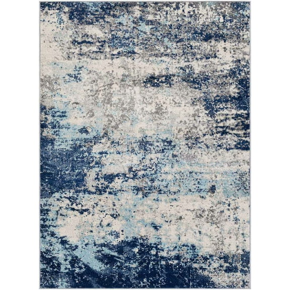 Mark&Day Area Rugs, 6x9 Bornwird Modern Abstract Marble Dark Blue Area Rug, White Dark Blue Marble Swirl Carpet for Living Room, Bedroom or Kitchen (6'7" x 9')