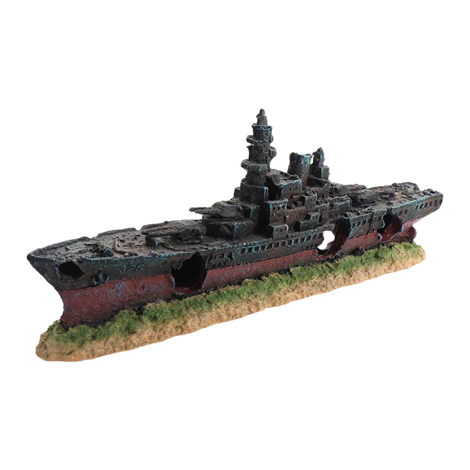 EHJRE Aquarium Hideout Resin Shipwreck Decoration Fish Tank Ornament Amphibians Playground Sunken Ship Suitable for Reptiles Fish Amphibians Gift Giving Hom Style C