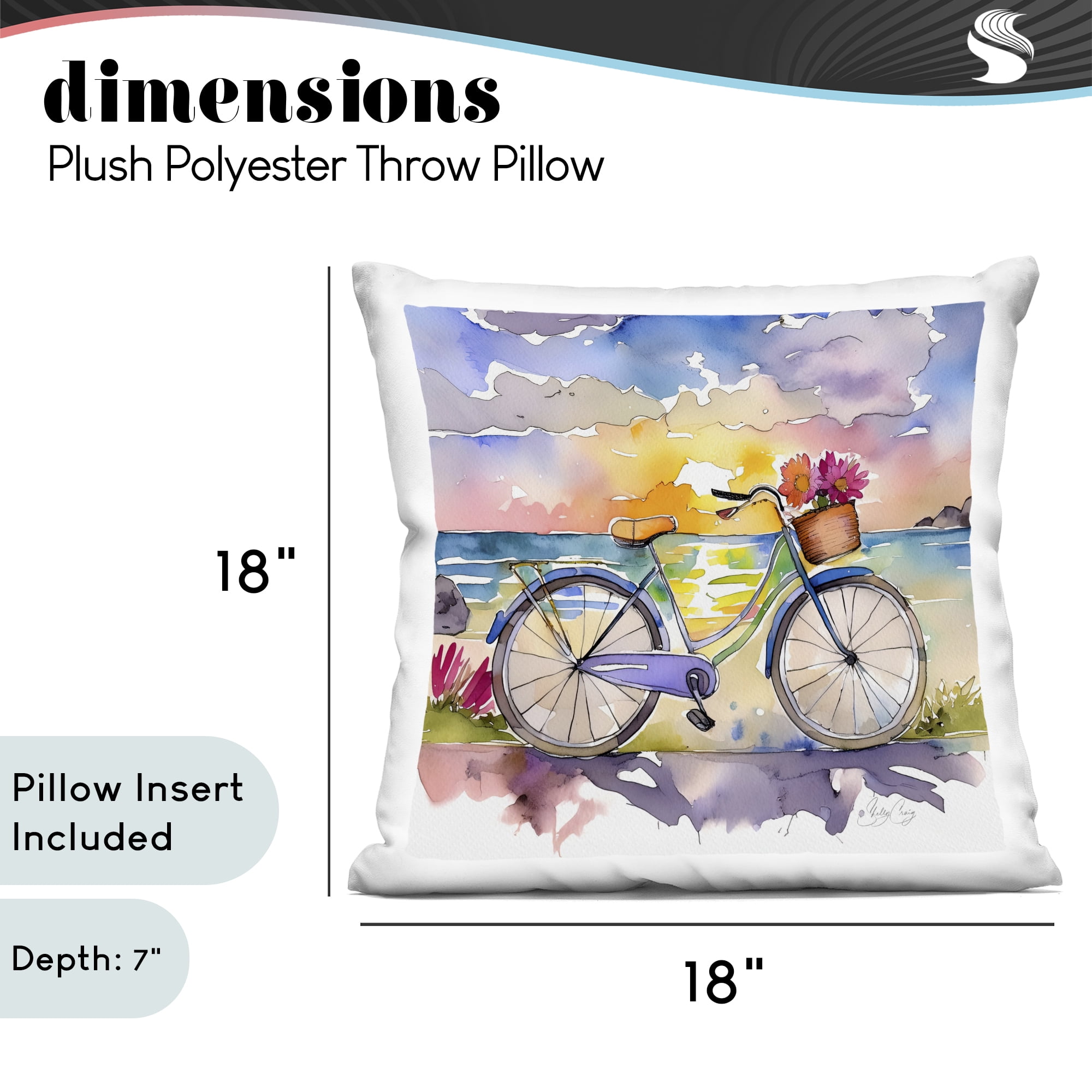 Stupell Industries Bicycle By The Seaside Decorative Printed Throw Pillow, design by Shelly Craig, 18 x 7 x 18