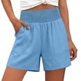 thumbnail image 2 of Guieoi Shorts for Women Plus Size Casual Retro Pants, Solid Color Shorts with Pockets Blue 0 L, 2 of 6