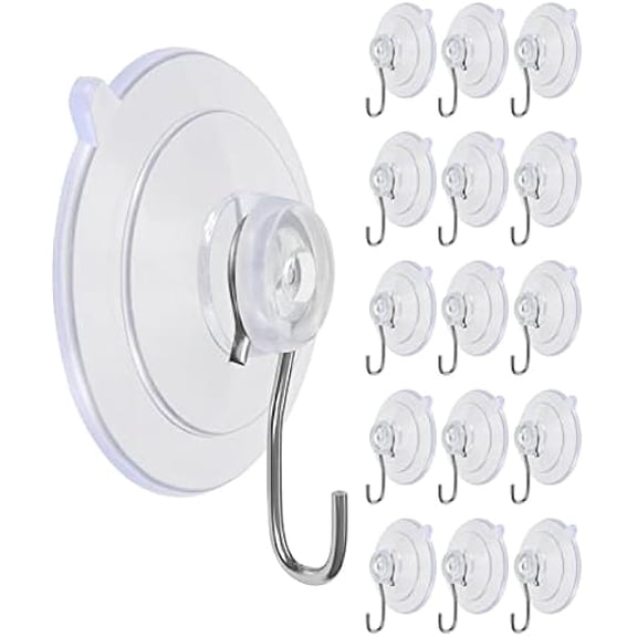 Suction Cup Hooks, Transparent PVC Removable Reusable, for Glass Windows, Mirrors, Doors, Tiles, 15 Pack - Heavy Duty Wall Hangers Without Nails Self-Adhesive Traceless Removable and Wa