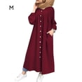 thumbnail image 1 of Vestido camisero Mujer Manga larga Bolsillo con botones Vestido de color sólido, Rojo vino, M Scienceny AP001453-10B, 1 of 7
