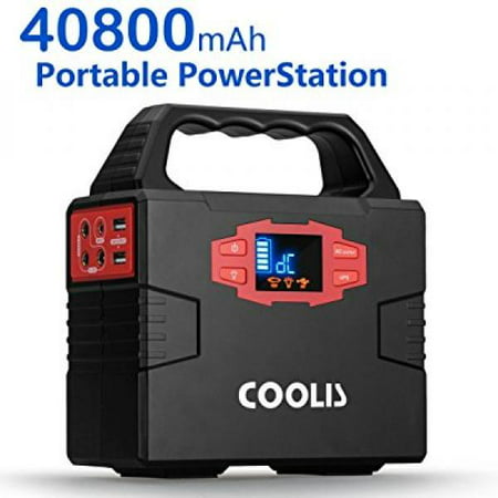 Coolis 151Wh Powerhouse Portable Power Inverter Generator, with Silent 110V AC x 2 / 12V DC x 3 / USB x 2 Output, 40800mAh Ion Lithium