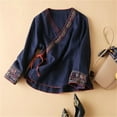 thumbnail image 4 of Women's Tops, Tees & Blouses Cotton Linen Floral Print Crew Neck Short Sleeve Boho Womens Spring Summer Shirts, 4 of 4
