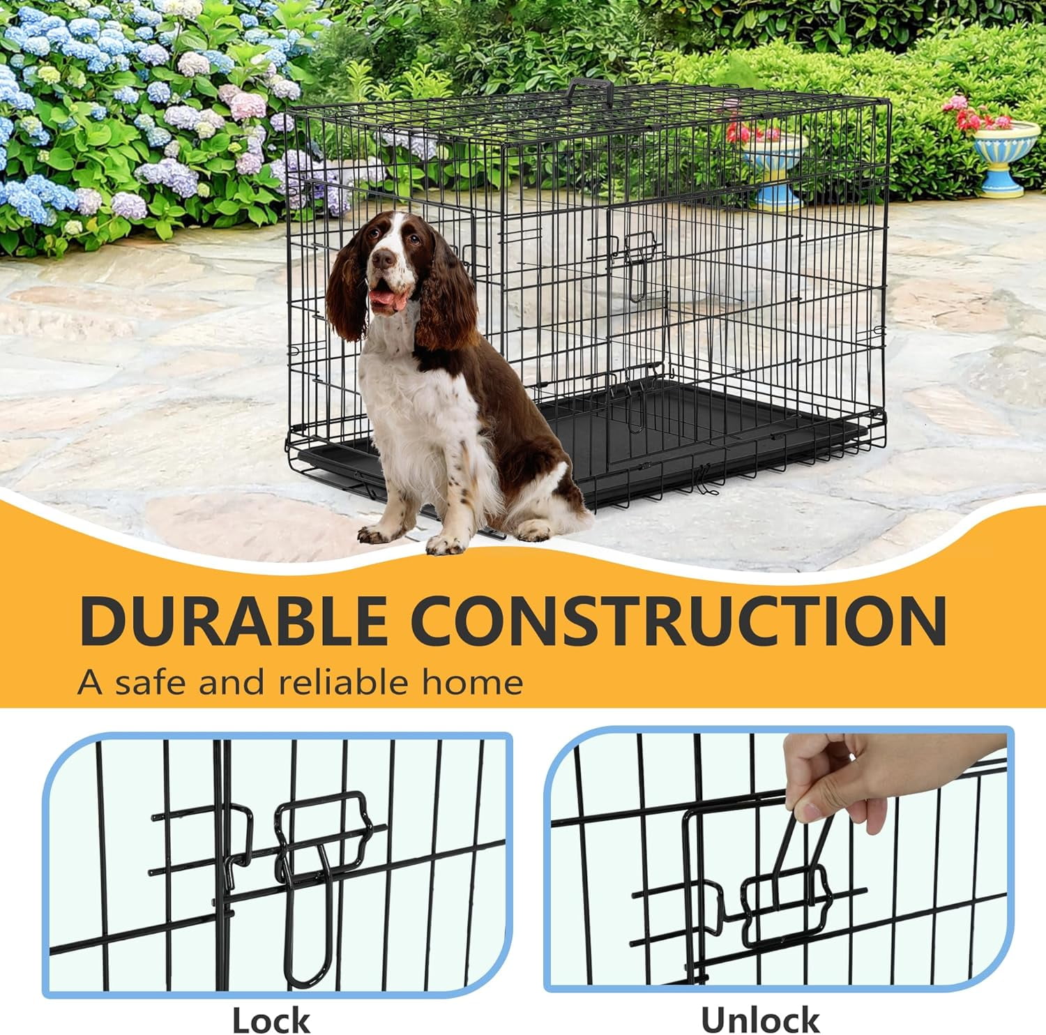 Folding 36" Dog Crate for Medium Dogs, Double Door Metal Wire Kennel with Removable Tray & Divider