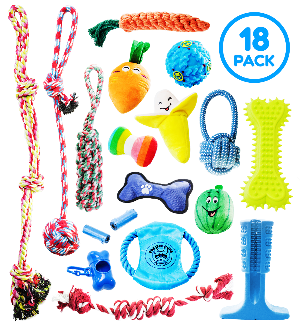 Pacific Pups Products Dog Toys, 18 Pack