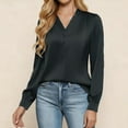 thumbnail image 2 of Dazajoo Womens Business Casual Tops Dressy Work Long Sleeve Shirts Cute Silk Satin V Neck Blouses,Black,M, 2 of 8