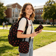 thumbnail image 3 of 3 PCS Red Teenage Bow Backpack, Elementary/Middle/High Schoolbag, Multi-Compartment Water-resistant Cute Bookbag, 3 of 7