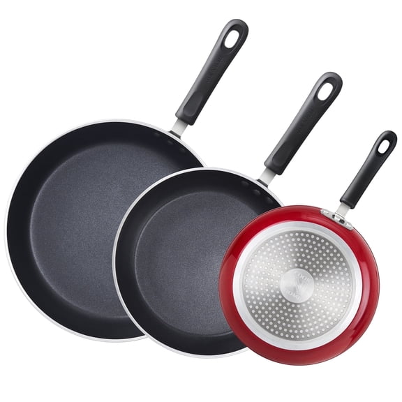 Cook N Home Professional 8/9.5/11 Inch Nonstick Frying Pan Set, Kitchen Cooking Skillets Saute Fry Pan, Induction Compatible, 3-Piece, Red