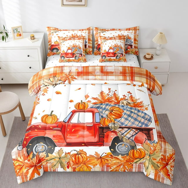 YST Lit Camion de Ferme en Sac, Ensemble de Couette Récolte d'Automne, 7 Pcs, Simple