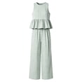 thumbnail image 5 of Women's Plaid Print Crew Neck Sleeveless Top and Straight Leg Pants Set Casual Modern Two Piece Ensemble XXL, 5 of 6