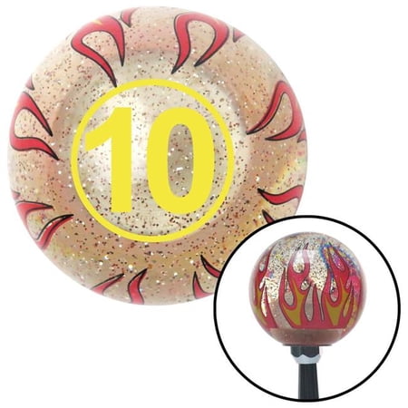 American Shifter Yellow Ball No. 10 Clear Flame Metal Flake Shift Knob with M16 x 1.5 Insert Shifter Brody