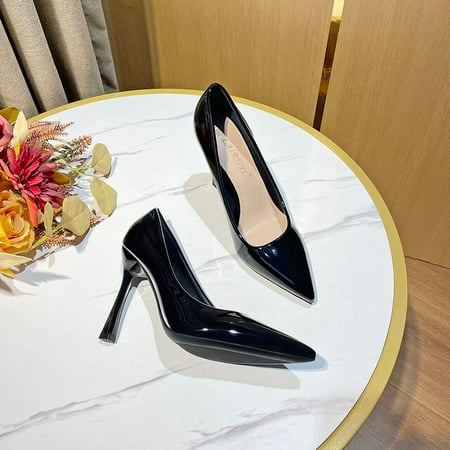 

YCNYCHCHY New Elegant Big Size Blue Black Patent Leather High Heels Sexy Pointed Toe Women Office Work Pumps For Wedding Party Shoes
