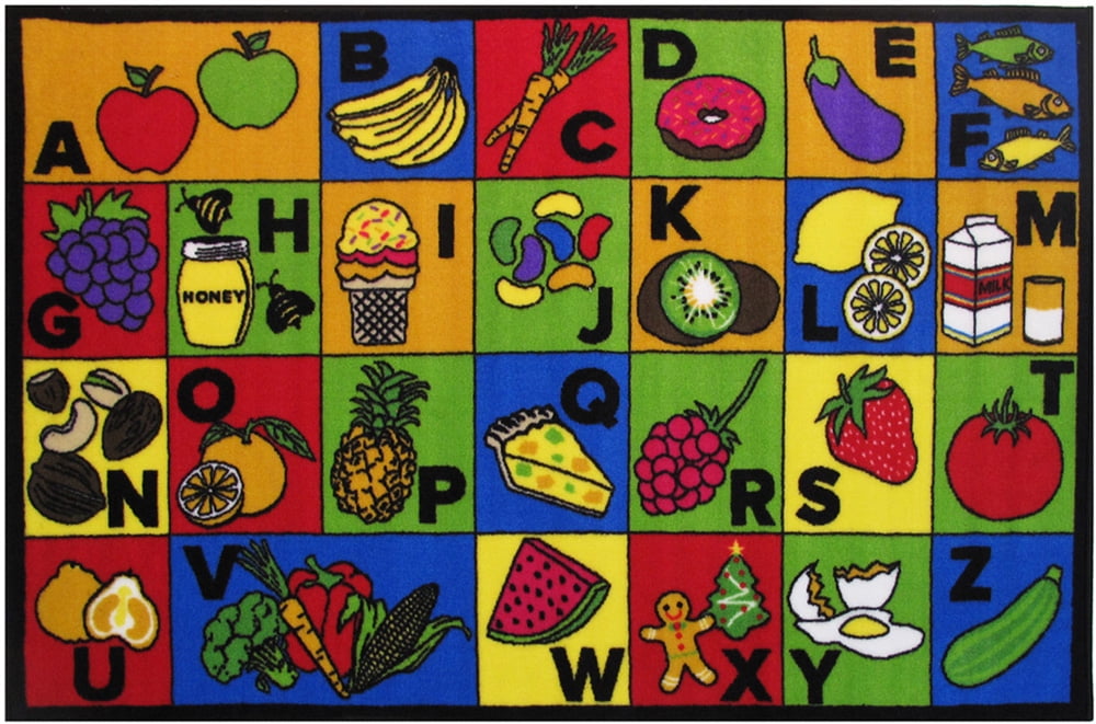 5x7 Educational Rug Kids ABC Food Names School Learning Time Alphabet Fruit 