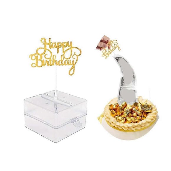 Cake Money Box Set, Money Pulling Cake Making Mold,Cake ATM Money Box with Gold Glitter Happy Birthday Cake Topper