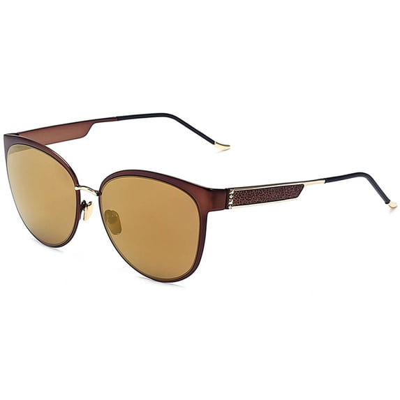 OWL Eyewear Sunglasses 86019 C3 Women’s Metal Fashion Gold Frame Brown Mirror Lens 