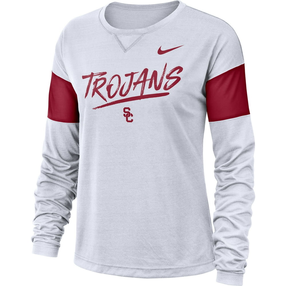 Nike Women's USC Trojans Dri-FIT Breathe Long Sleeve White T-Shirt ...