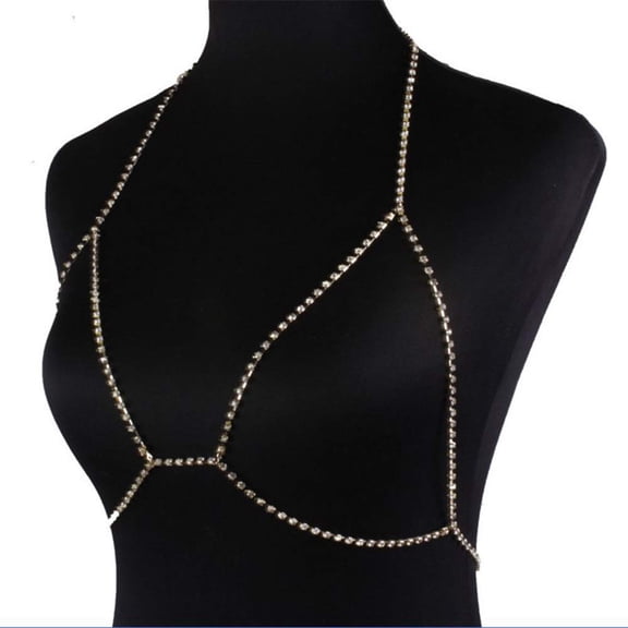 Rhinestone Body Chain Bra Summer Beach Bikini Waist Chain Chest Belly Chain Crystal Sexy Body Jewelry for Women and Girls (Gold)