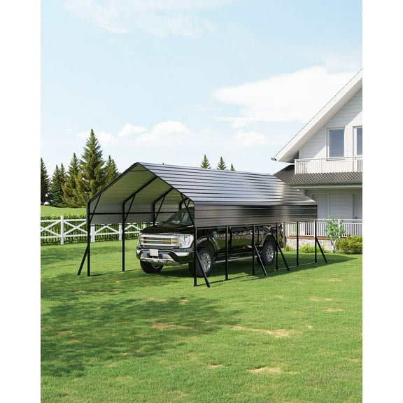 Heavy Duty Metal Carport,13' x 26' Outdoor Carport with Reinforced Frame&Roof, All-Weather Car Tent Garage Shade for Pickup, Boat, Car & Tractors