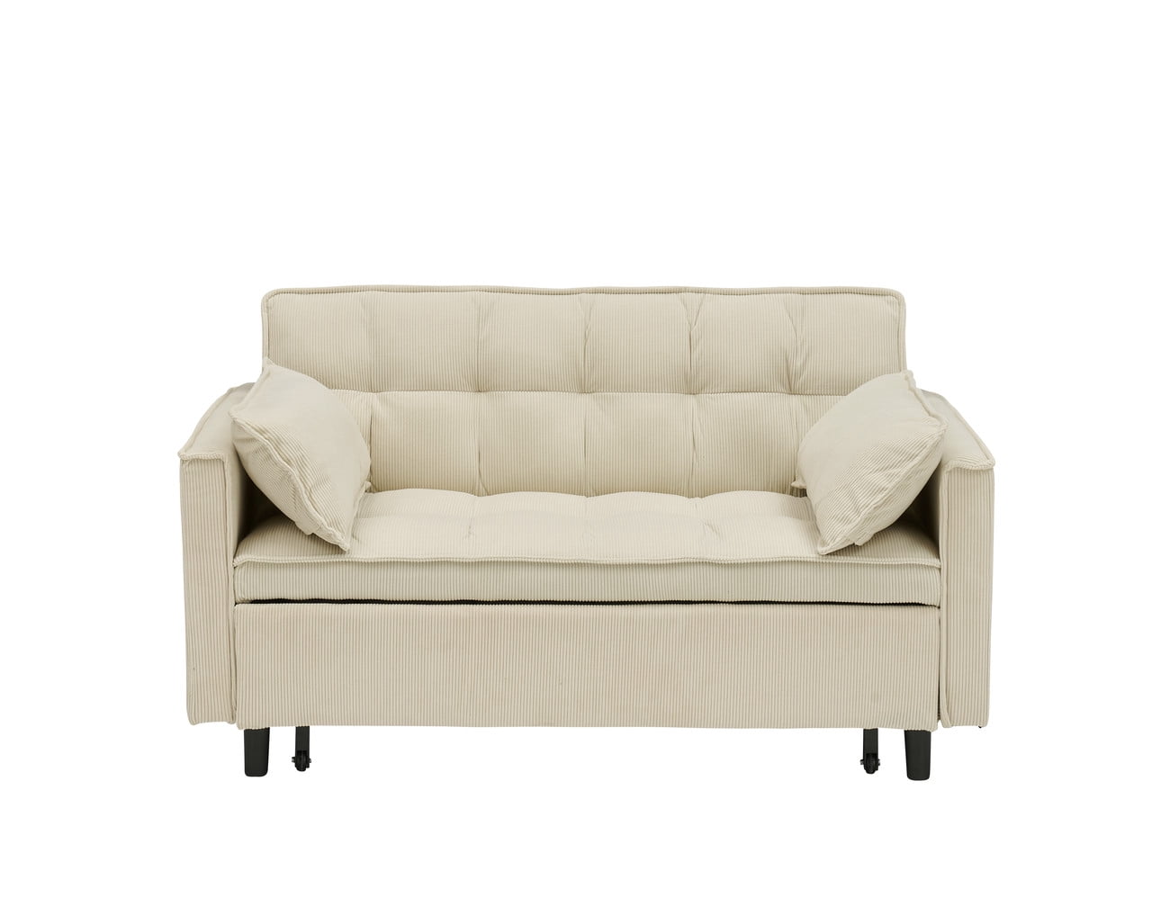 54.3" Corduroy Modular Sectional Sleeper Sofa,Loveseat with Pull Out Bed, Beige – Space-Saving Couch for Living Room, Guest Bed, Apartment