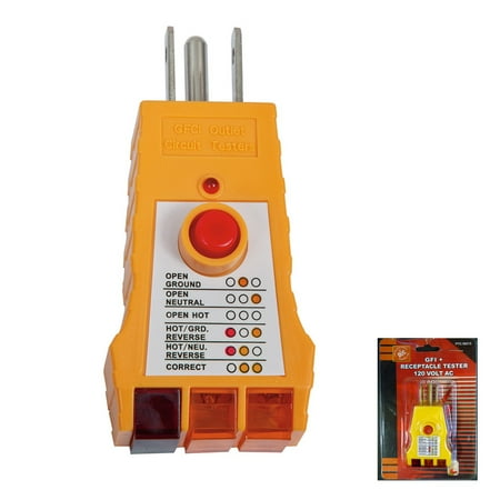 01 Plug Prong - Electrical GFI GFCI Receptacle Tester AC Outlet Plug 3 Prong GND Open Hot Rev Ok