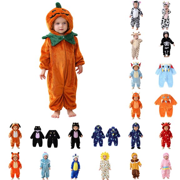 Luvior Toddler Halloween Pumpkin Ghost Baby Romper Outfit | Baby Halloween Pumpkin Ghost Bats Zip Up Hoodie One Piece Romper Plush Long Sleeve Jumpsuit Fall Winter Clothes