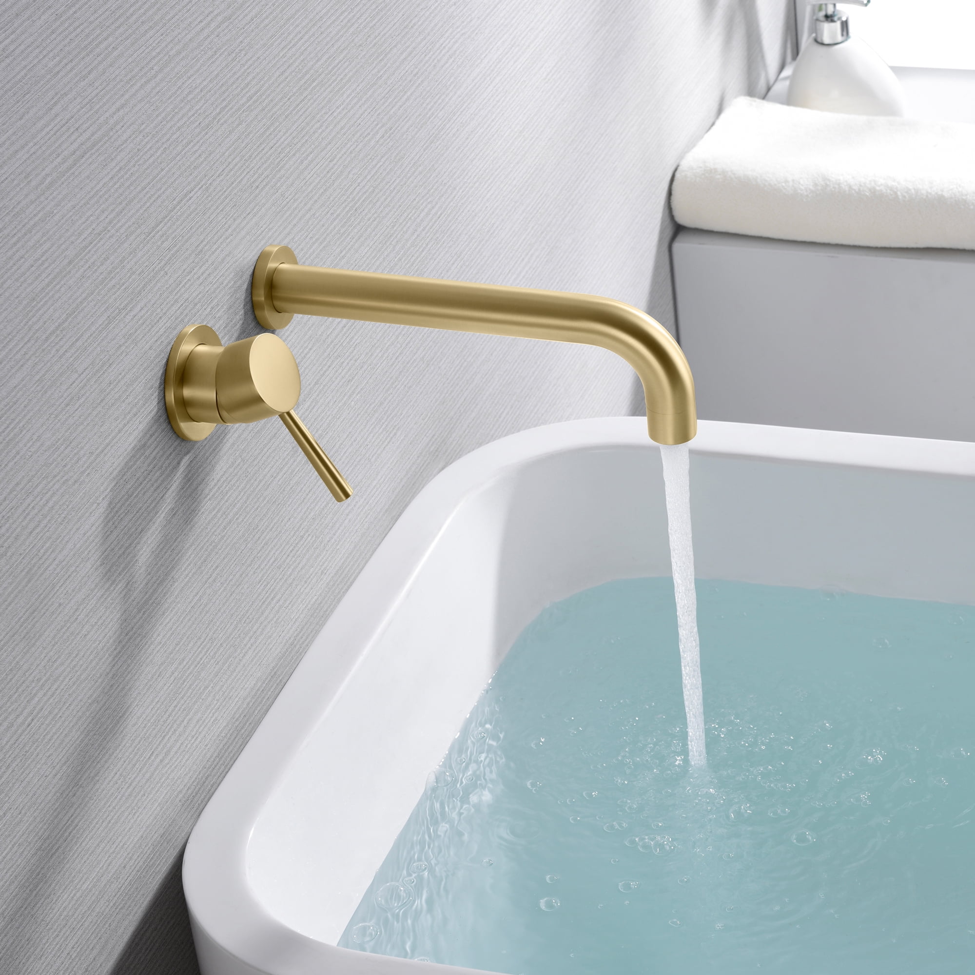 sumerain Wall Mount Tub Filler Faucet, Brass Bathtub Faucet Brushed Gold Single Left-Handed Handle