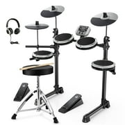 Donner Electric Drum Set for Beginner with 180+ Sounds, Quiet Mesh Kid Child Students Electronic Drum Kit with Heavy Duty Pedals, On-Ear Headphones, DED-80 New Update Color