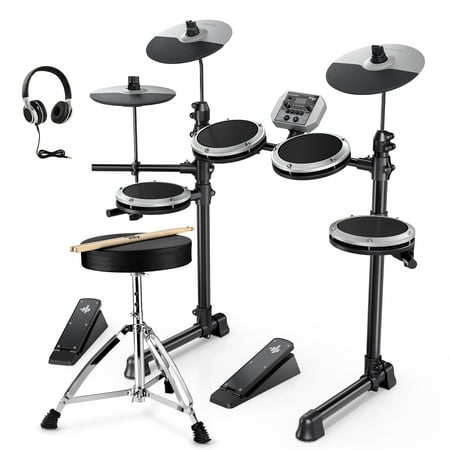 Donner Electric Drum Set for Beginner with 180+ Sounds, Quiet Mesh Kid Child Students Electronic Drum Kit with Heavy Duty Pedals, On-Ear Headphones, DED-80 New Update Color