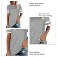 thumbnail image 2 of Blusa de manga corta con cuello redondo y color en contraste, talla L, camiseta holgada gris de verano para mujer, 2 of 3