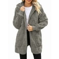 thumbnail image 2 of Womens Fleece Zip Up Jacket with Pockets Oversized Long Hoodie Fuzzy Long Sleeves Jackets Warm Teddy Coat Medium Gray M, 2 of 8