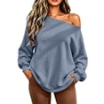 thumbnail image 5 of TARIENDY Womens Sweatshirts Loose Fit Casual Long Sleeve Fall Shirts Fashion Off the Shoulder Pullover Tops Fleece Lined Solid Color Outfits Blue XL, 5 of 9