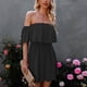 thumbnail image 2 of Vestido con hombros descubiertos y parte superior de tubo para mujer, vestido corto elegante de verano con cintura elástica, corte en A, sin espalda, con volantes, color negro L, 2 of 8