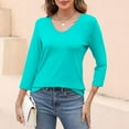 thumbnail image 6 of Green Women's Long Sleeve T-shirt, Women'S V Neck 3/4 Sleeve Tops Color Block/Solid Shirts Basic Summer Tees,Women's Long sleeve T-shirt M, 6 of 7