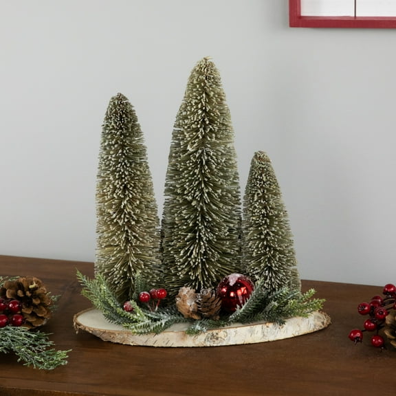 Northlight Frosted Bottle Brush Tree Trio Christmas Decoration - 10.25"