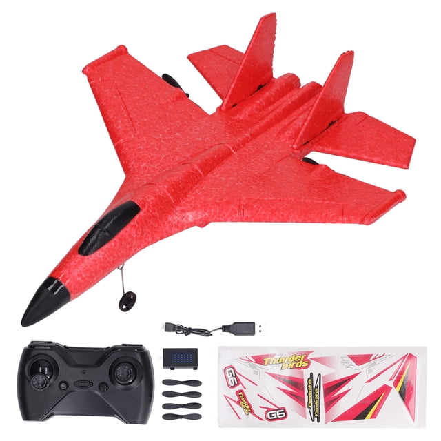 Avión planeador RC, impermeable, resistente a caídas, doble motor, control remoto, avión de combate con barras de luz LED de colores rojas, 1 batería (sin batería de repuesto)