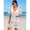 thumbnail image 4 of Alove Women Swimsuit Cover up Hollow Out Button down Crochet Beach Dress Side Split Swim Bathing Suit Coverups with Pocket, 4 of 8