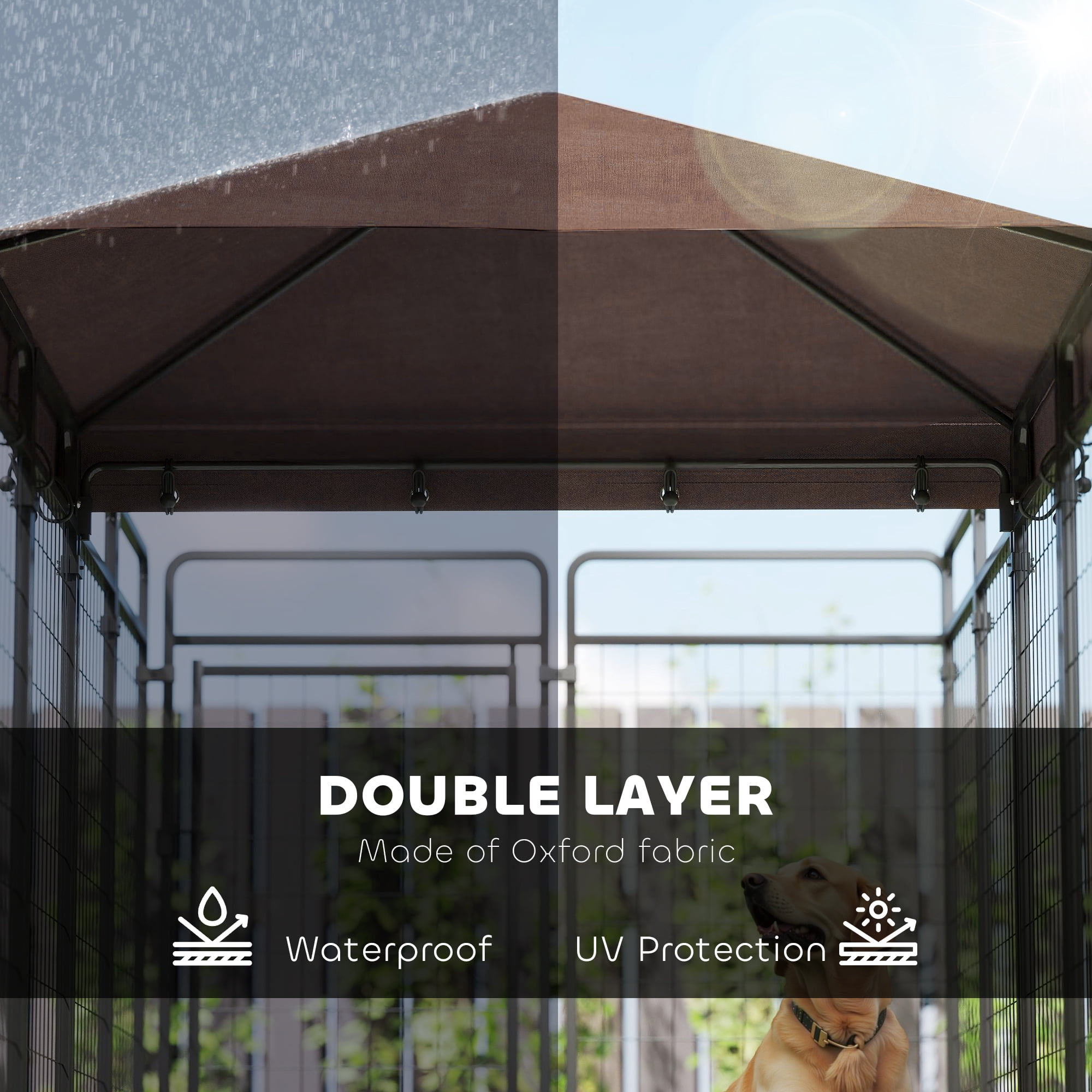 PawHut Dog Kennel Outdoor with Waterproof Canopy, Galvanized Chain Link, for Backyard and Patio, Large and Medium Sized Dog, 9.3' x 4.6' x 5.2'