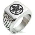 thumbnail image 1 of Stainless Steel Encircled Mandarin Kamon Crest Geometric Pattern Biker Style Polished Ring, 1 of 1