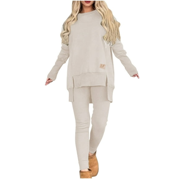 hotojiny Women 2 Piece Outfits Lounge Sets Casual Long Sleeve Crewneck Pullover Sweatshirts and Slim Pants Tracksuit Outfit