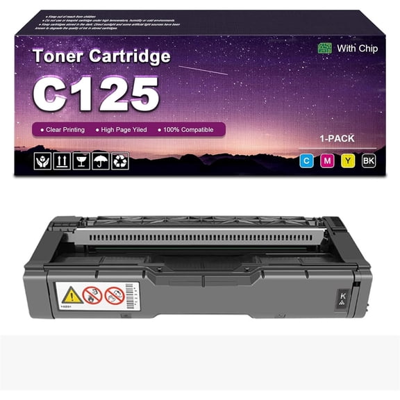C125 Replacement Toner Cartridge (with Chip) for Ricoh 434060 434061 434062 434063 Toner Cartridge Replacement for Ricoh C125P C125MF C125 P C125 MF Printer