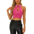 thumbnail image 1 of Top corto de lentejuelas INSPIRE CHIC para mujer con escote halter recortado y brillante, metálico M Rosa intenso, 1 of 5