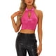 thumbnail image 1 of Top corto de lentejuelas INSPIRE CHIC para mujer con escote halter recortado y brillante, metálico M Rosa intenso, 1 of 5