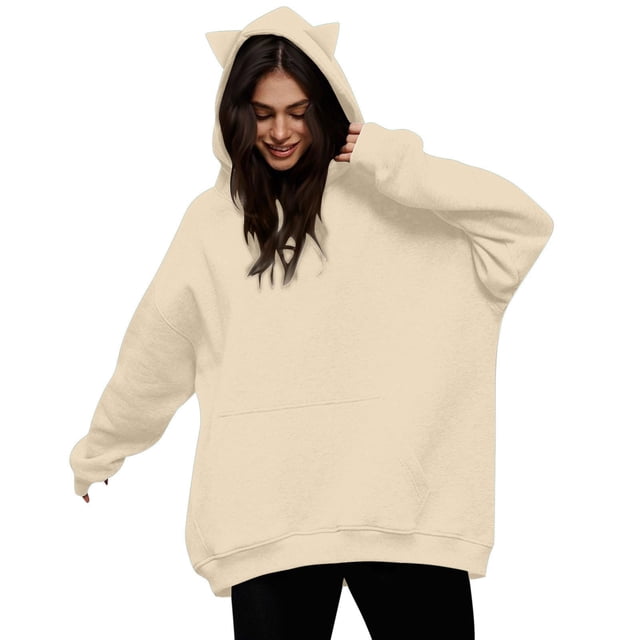 Timegard Womens Long Sleeve Tops Drawstring Pullover Cute Hoodie Loose Comfy Sweatshirts Fall Winter