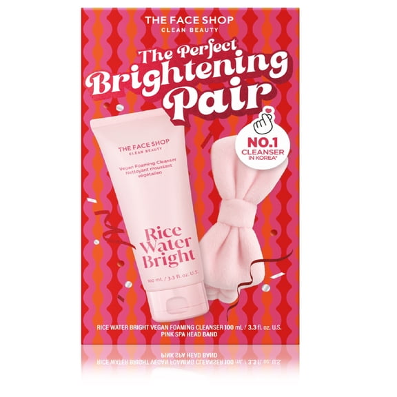 The Face Shop Rice Water Bright Brightening Set With Foaming Facial Cleanser, Hydrating Korean Face Wash, 150ml with Bonus Plush Headband