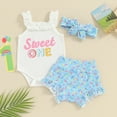 thumbnail image 2 of Bagilaanoe 3pcs Newborn Baby Girl Shorts Set Sleeveless Letter Print Rompers Tops + Shorts + Headband 3M 6M 12M 18M Infant Casual Summer Clothes, 2 of 7