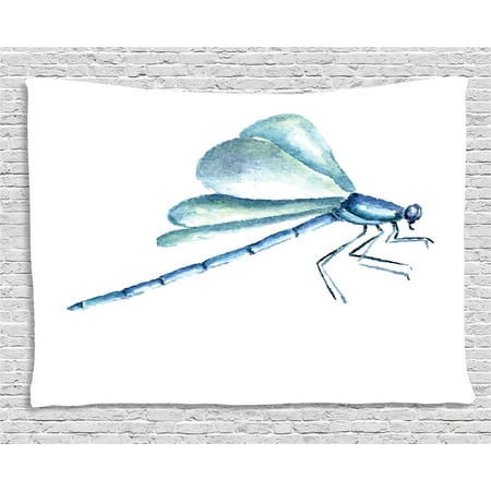 Dragonfly Wall Hanging Dragonfly Tapestry, Hand Drawn Watercolor Dragonfly Figure with Grunge Murky Influences Picture, Wall Hanging for Bedroom Living Room Dorm Decor, 80W X 60L Inches, Pale Blue White, by Ambesonne ()