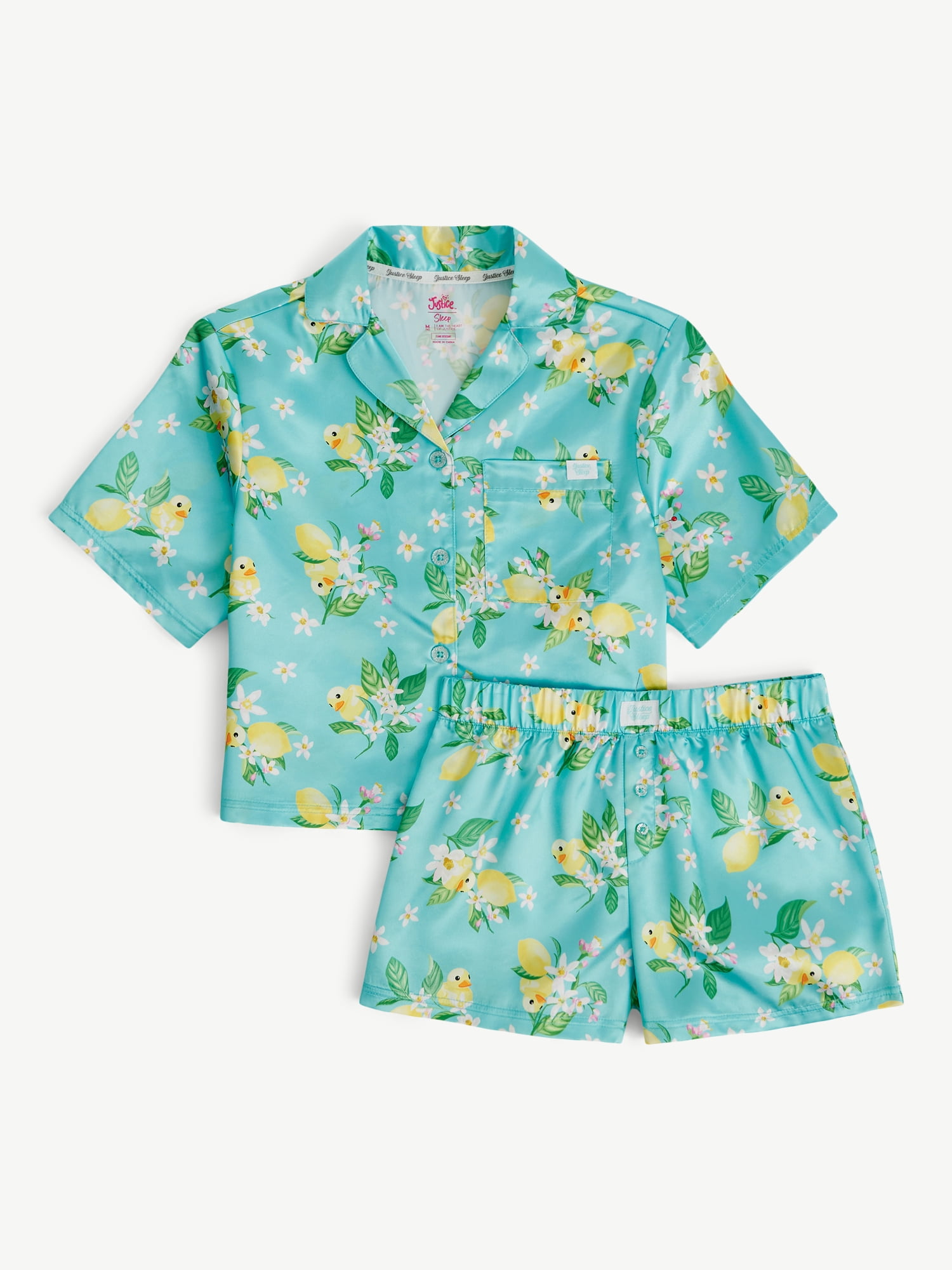Justice Girls Short Sleeve Button Top and Shorts Pajama Set, 2-Piece, Sizes 5-18
